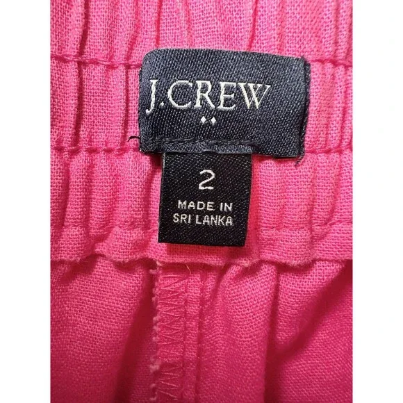 J. Crew Hot Pink Linen Blend Pull On Drawstring Elastic Waist Ankle Pant Women 2 - Picture 5 of 10